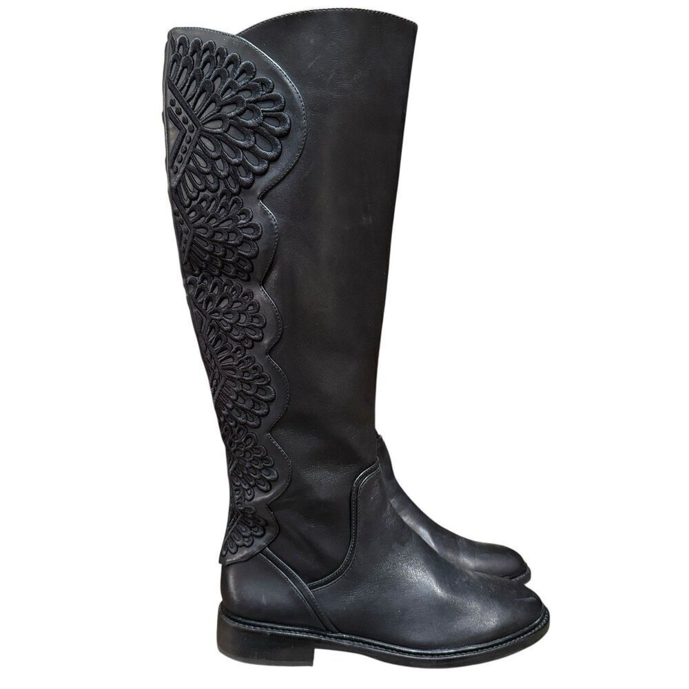 GIANNI BINI Women’s Sz 5.5 M Knee High Leather Boots Beautifully Embroidered